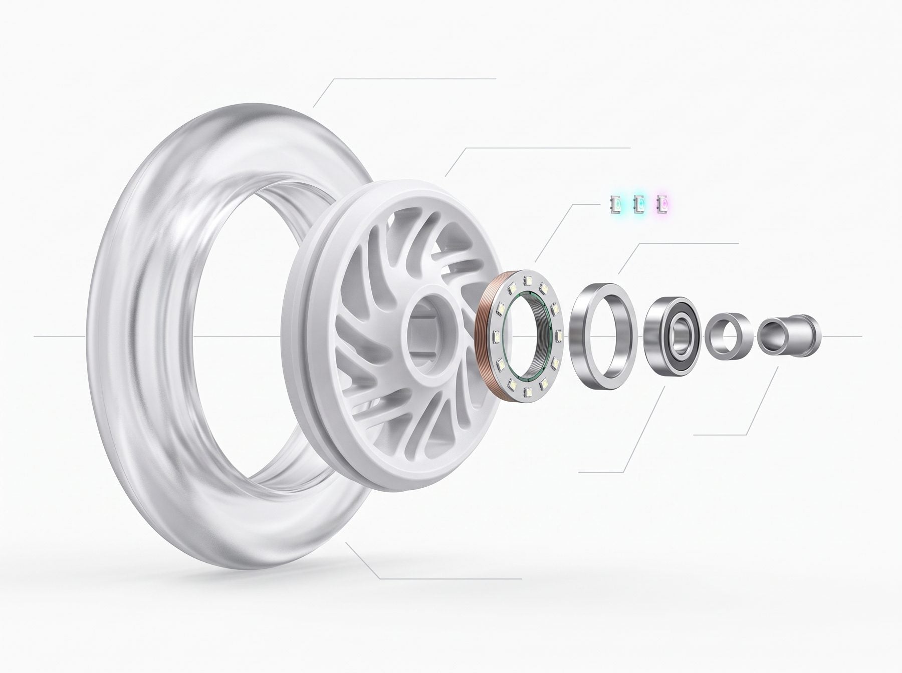 Despiece de la rueda LED con generador magnético