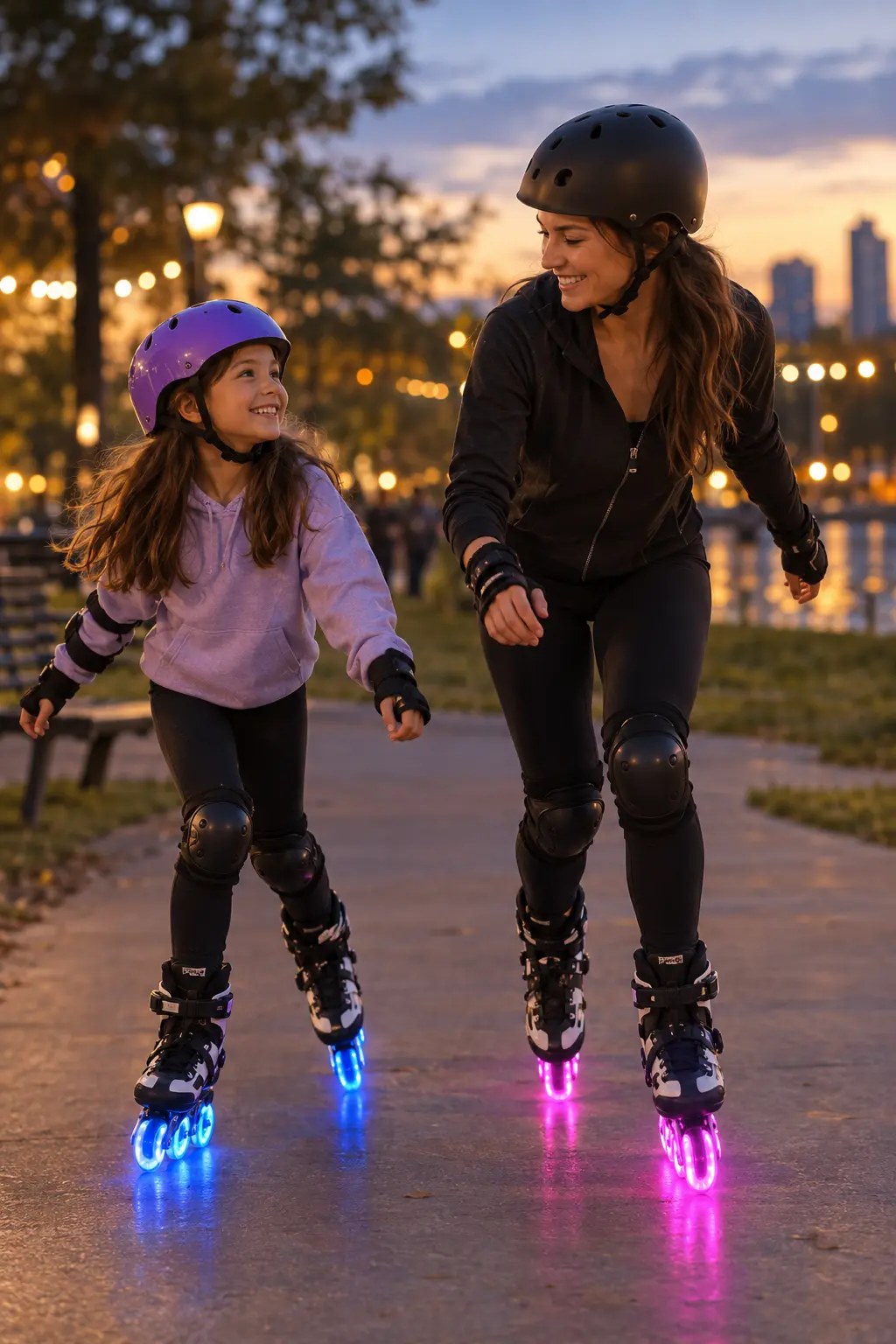 Mamá e hija patinando con ruedas LED GlowRush Flash